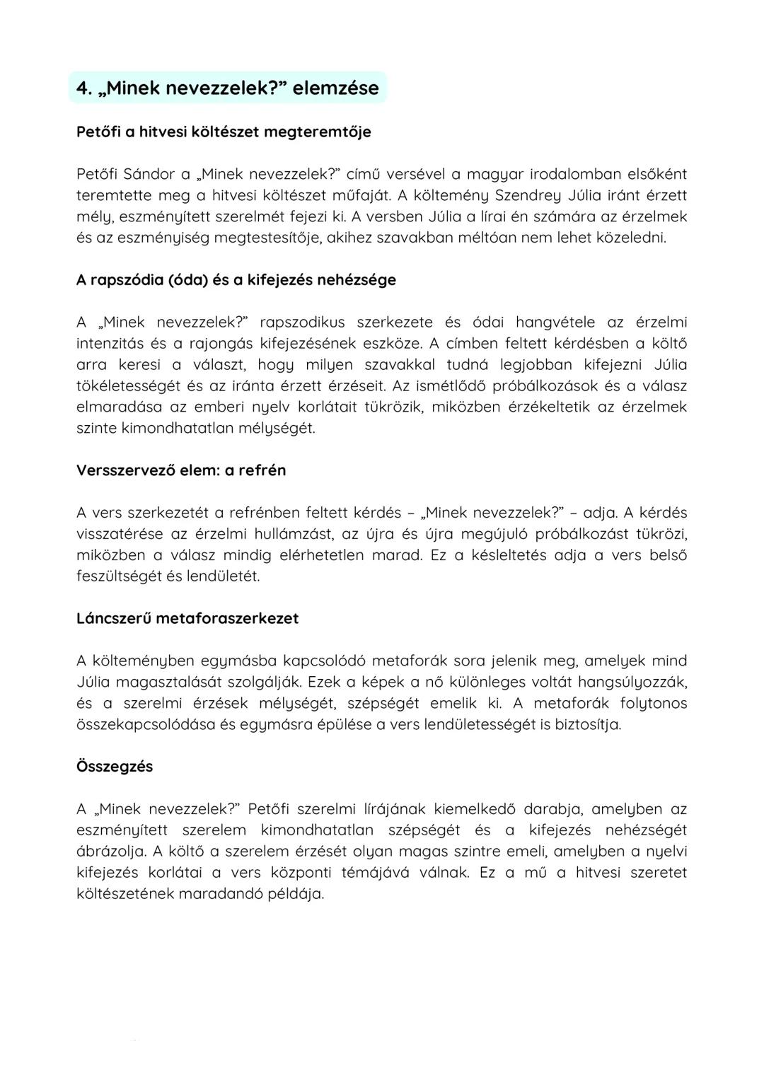 Petőfi Sándor szerelmi költészete
"Már nem a szerelem vágya a költemények első tárgya, mint volt a Cipruslombok...-
ban, nem is elfelejthető