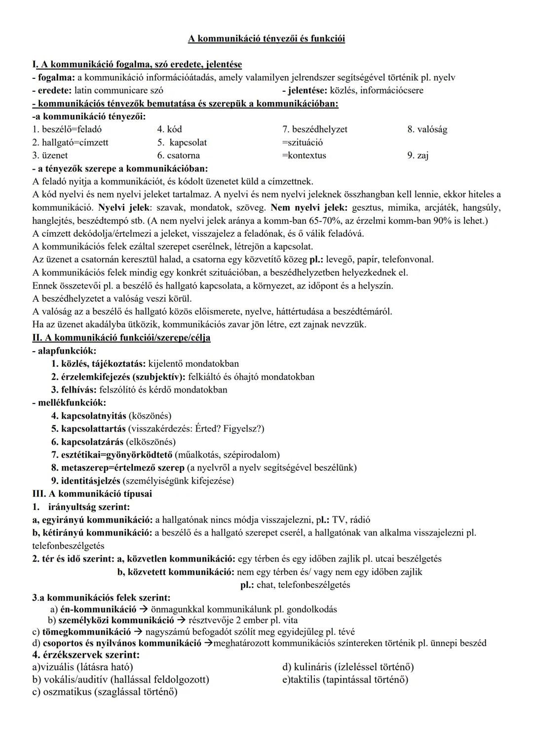## A kommunikáció ténvezői és funkciói
I. A kommunikáció fogalma, szó eredete, jelentése
- fogalma: a kommunikáció információátadás, amely