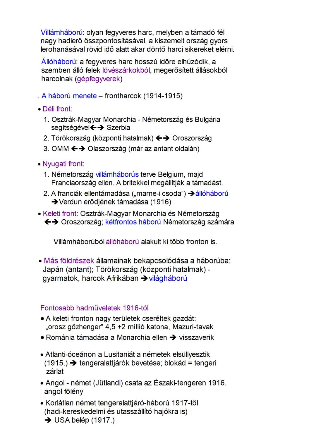 Az első világháború 1914-1918
A „nagy háború” okai
ISMÉTELNI: A világ nagyhatalmai és ellentéteik a XX. század elején
Világháború: olyan feg