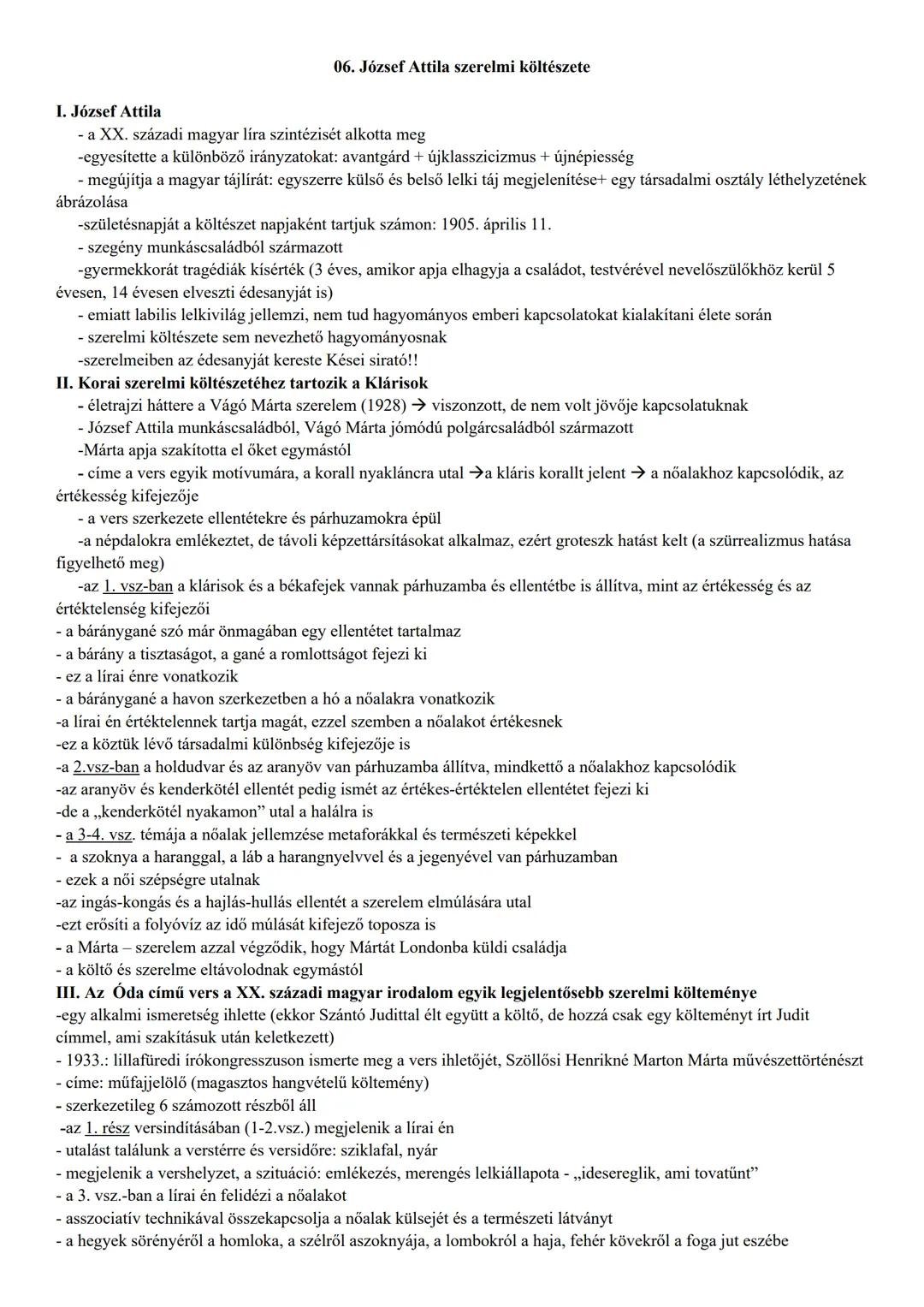 06. József Attila szerelmi költészete
I. József Attila
- a XX. századi magyar líra szintézisét alkotta meg
-egyesítette a különböző irányzat