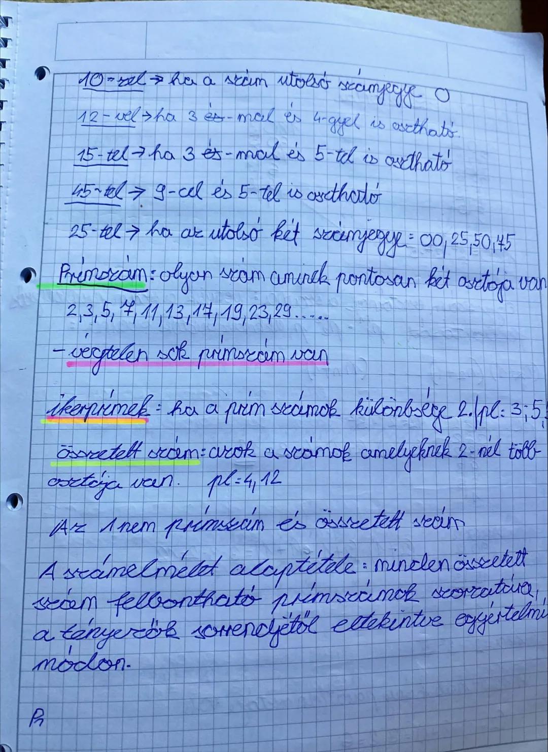 # Számelmélet
**prím**szám: pr olyan szám amelynek pontosan két osztója
(1 és önmaga)
2,3,5,7,11,13,17,19,23,29...
tétel: végtelen sok pr