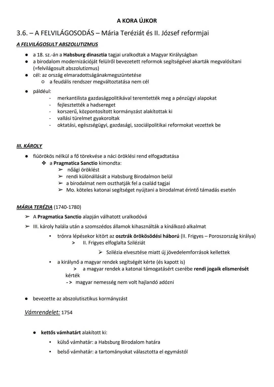 A KORA ÚJKOR
3.6. - A FELVILÁGOSODÁS - Mária Teréziát és II. József reformjai
A FELVILÁGOSULT ABSZOLUTIZMUS
• a 18. sz.-án a Habsburg dinasz
