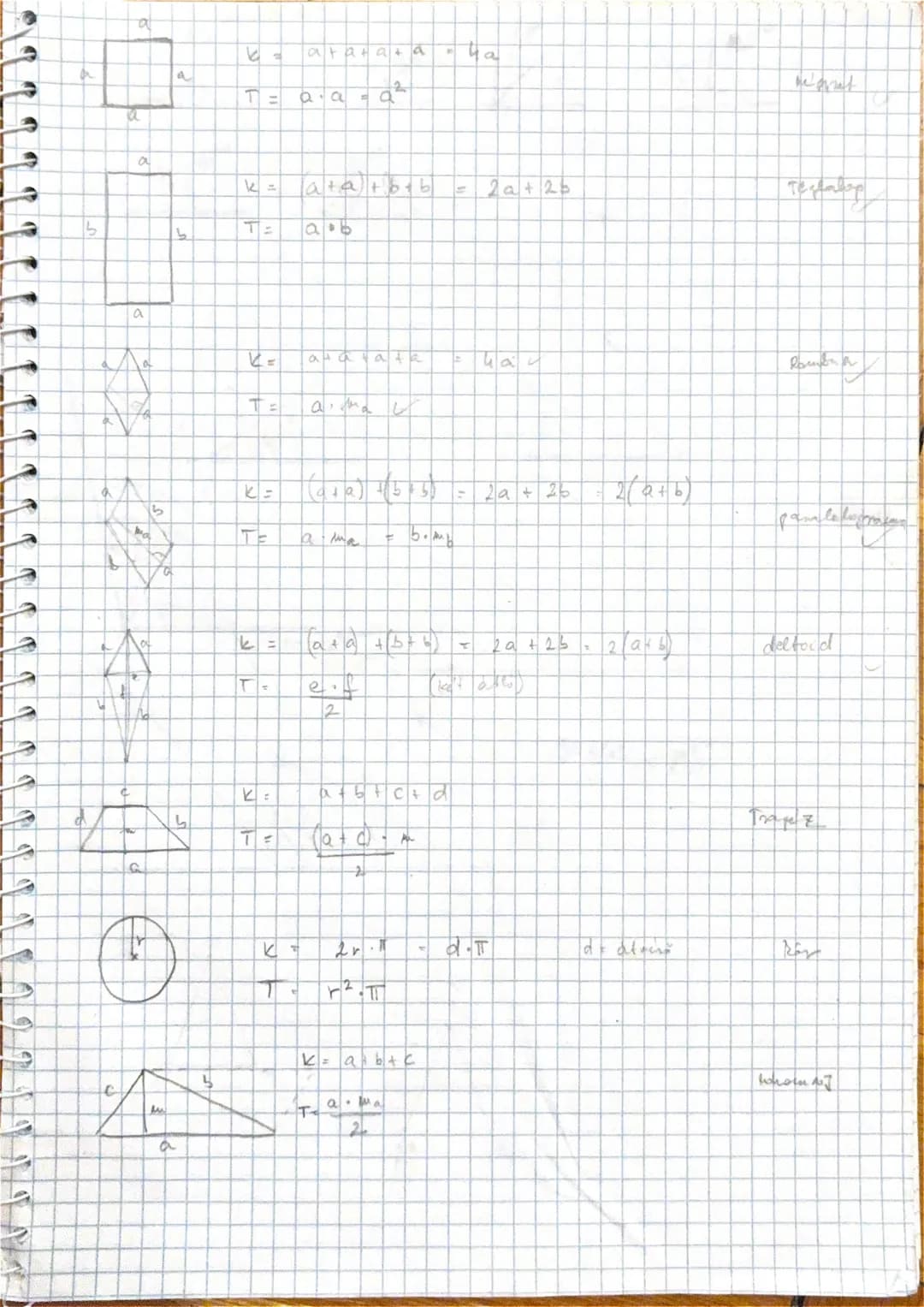 5
a
a
b. aratata ha
T=a*a=a^2
k = a+a+b+b = 2a+2b
T=a*b
T
K= a+a+a+e = 4a
T= a*a*a*v
K= (a+a) (4+5+5) = 2a + 2b
T= a. hme = 5.a*b
5
(a+a) (4