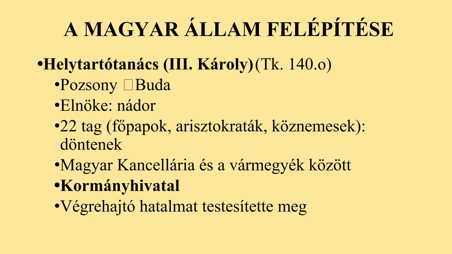 A REFORMKOR A POLITIKAI ÉLET SZÍNTEREI
•XVIII. sz. Magyar Királyság a Habs. Bir. része
•Habs. uralkodó: MO. királya
1740 - 1780: Mária Teréz