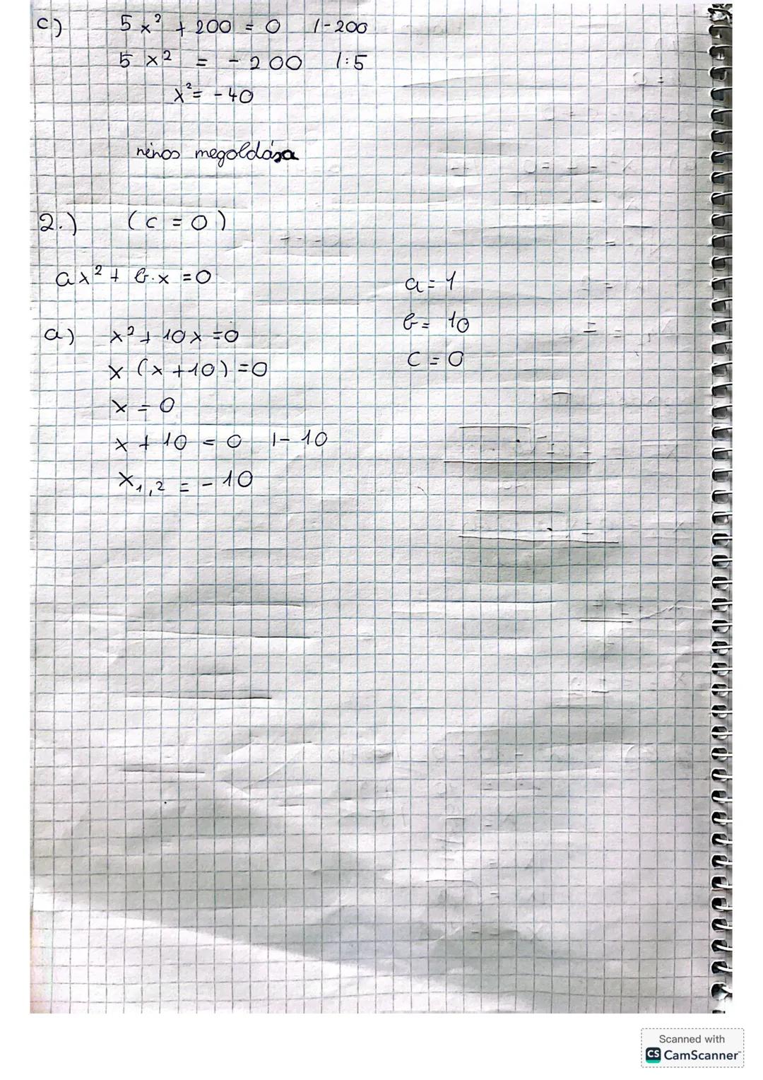 # def.
Másodfokú egyenlet
megoldása
Az a \cdot x^2 + bx + c = 0 alakuán felírható egyenletet másod-
fokú egyenletnél nevezik ahol az x az i