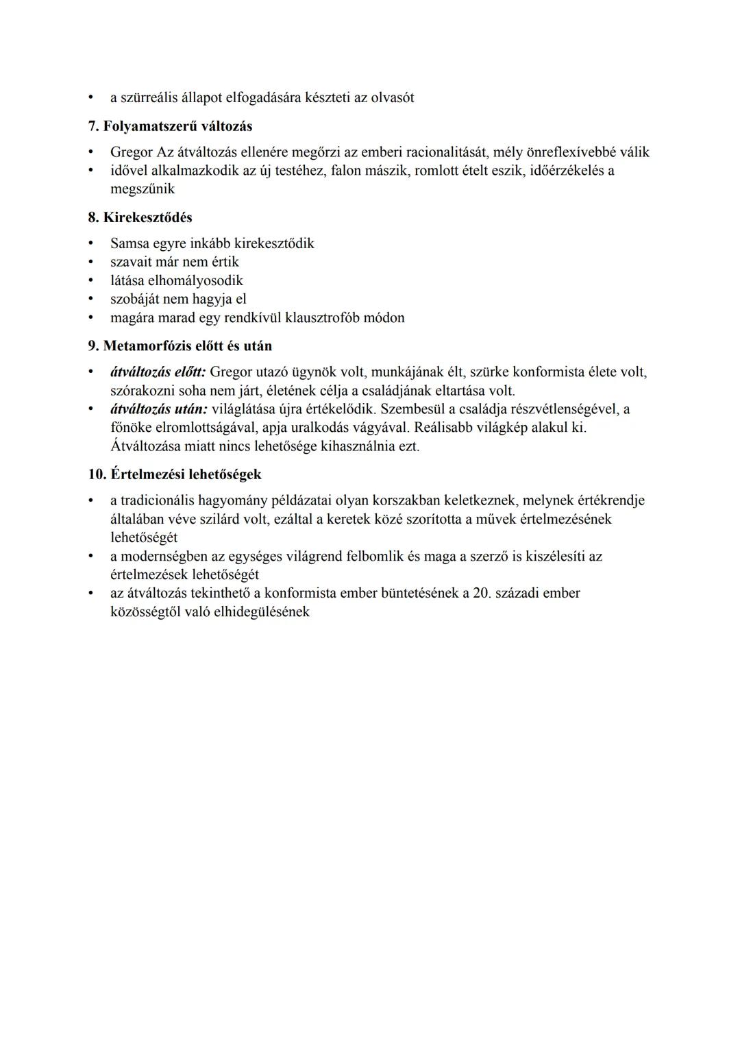 1. Kafkai világ
témái:
- elidegenedés
- szorongás
- kiszolgáltatottság
módszerei:
- szürreális világ: groteszk eszközök
- narrátor mellett e