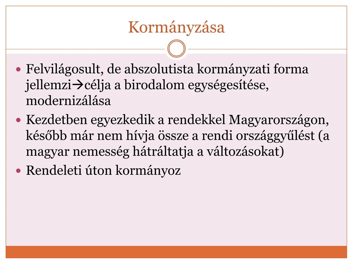 # Mária Terézia felvilágosult abszolutizmusa
1740-1780 Hatalomra jutása
• 1722/23-as országgyűlés
elfogadja a Pragmatica
Sanctio-t (biztosí