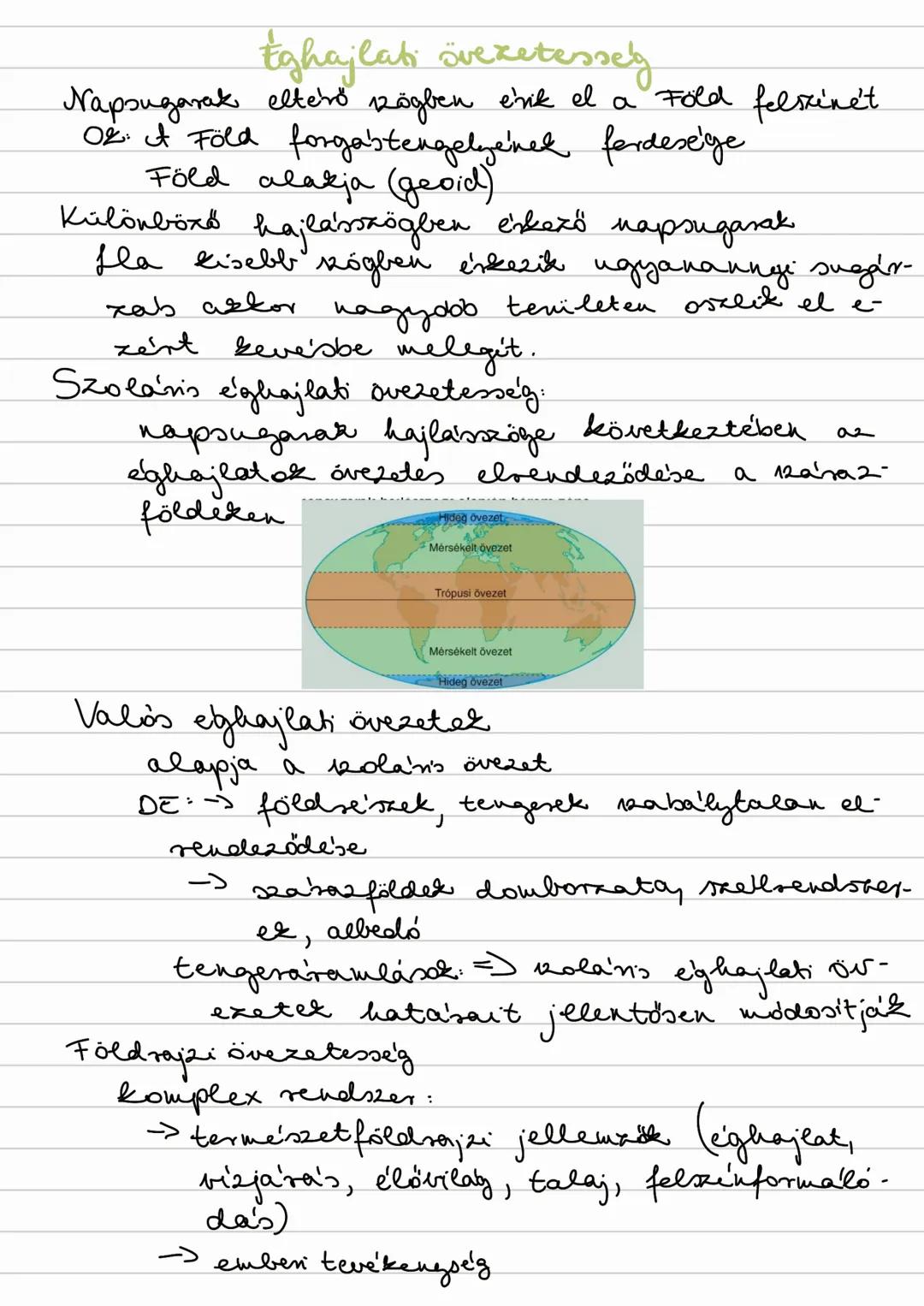 ## Eghajlati övezetesség
Napsugarak eltérő szögben érik el a Föld felszínét
O2: a Föld forgástengelyének ferdesége
Föld alakja (geoid)
Kül
