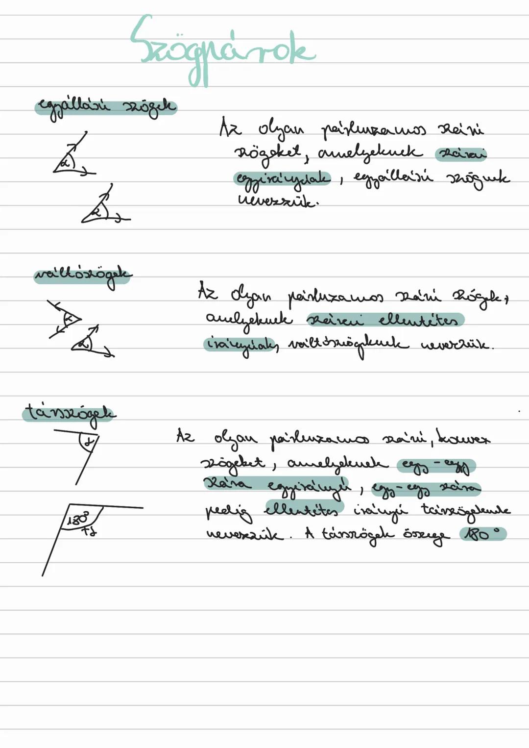 Szögpárok
egyszerű szögek
Az olyan párhuzamos
szögeket, amelyeknek
egyenlőek, egyállású szögeknek
nevezzük.
vállószögek
Az olyan párhu