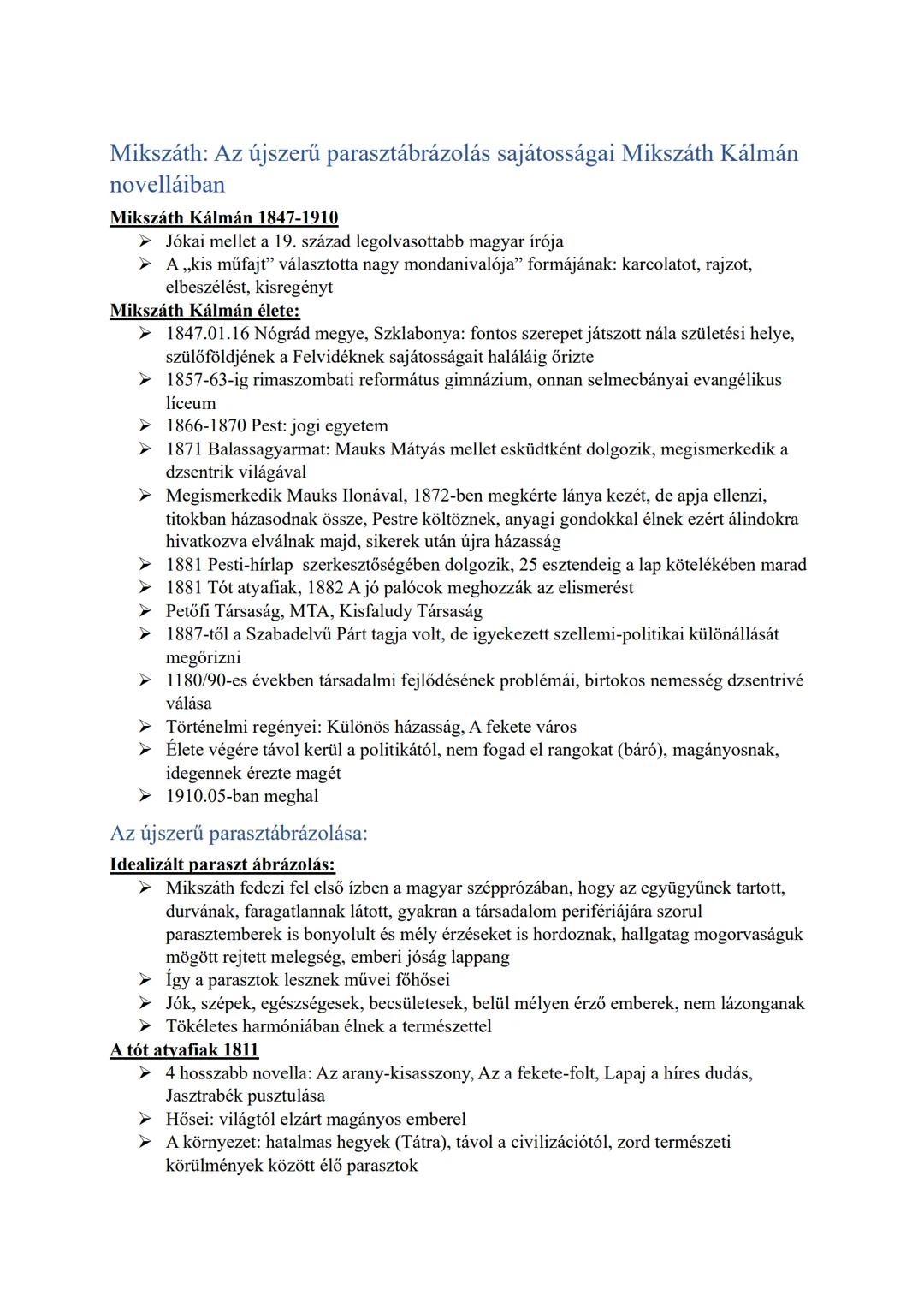 Mikszáth: Az újszerű parasztábrázolás sajátosságai Mikszáth Kálmán
novelláiban
Mikszáth Kálmán 1847-1910
➤ Jókai mellet a 19. század legolva