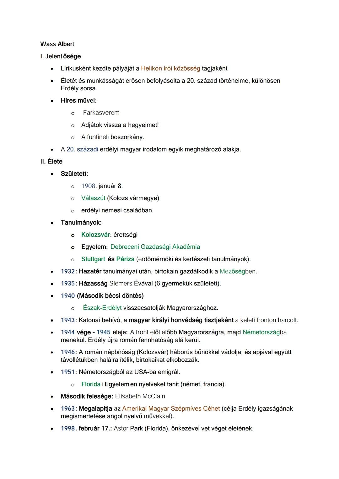 Wass Albert
I. Jelentősége
* Lírikusként kezdte pályáját a Helikon írói közösség tagjaként
* Életét és munkásságát erősen befolyásolta a 20.