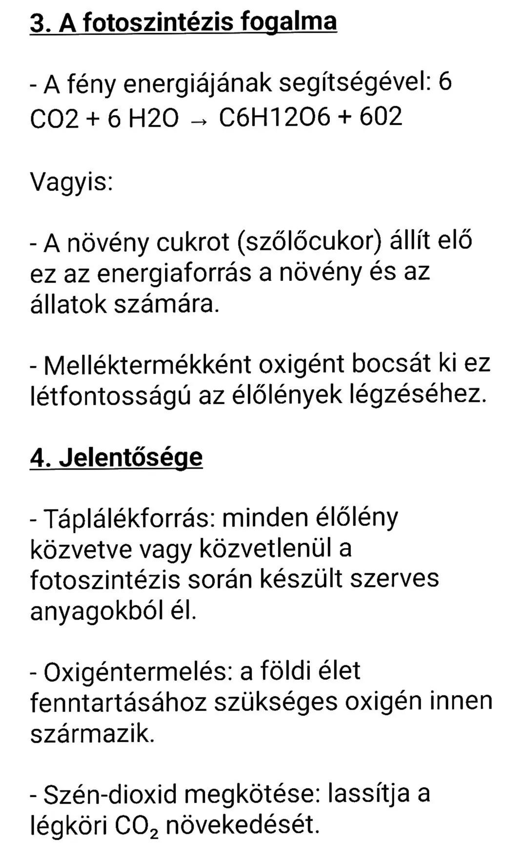 Fotoszintézis -
Jegyzet (8. osztály)
1. Mi a fotoszintézis?
- A növények zöld színtestjeiben
(kloroplasztiszokban) zajló
életfolyamat.
- A l