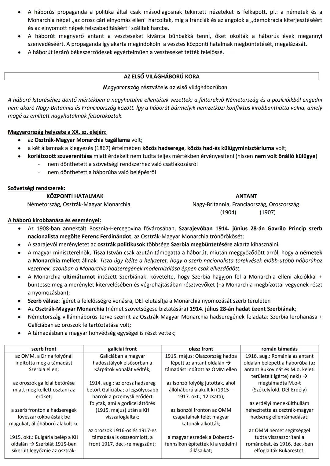 ELŐZMÉNYEK:
A ELSŐ VILÁGHÁBORÚ KORA
Az első világháború: a háború jellemzői, hadviselő felek
A századfordulóra jelentős változások következ
