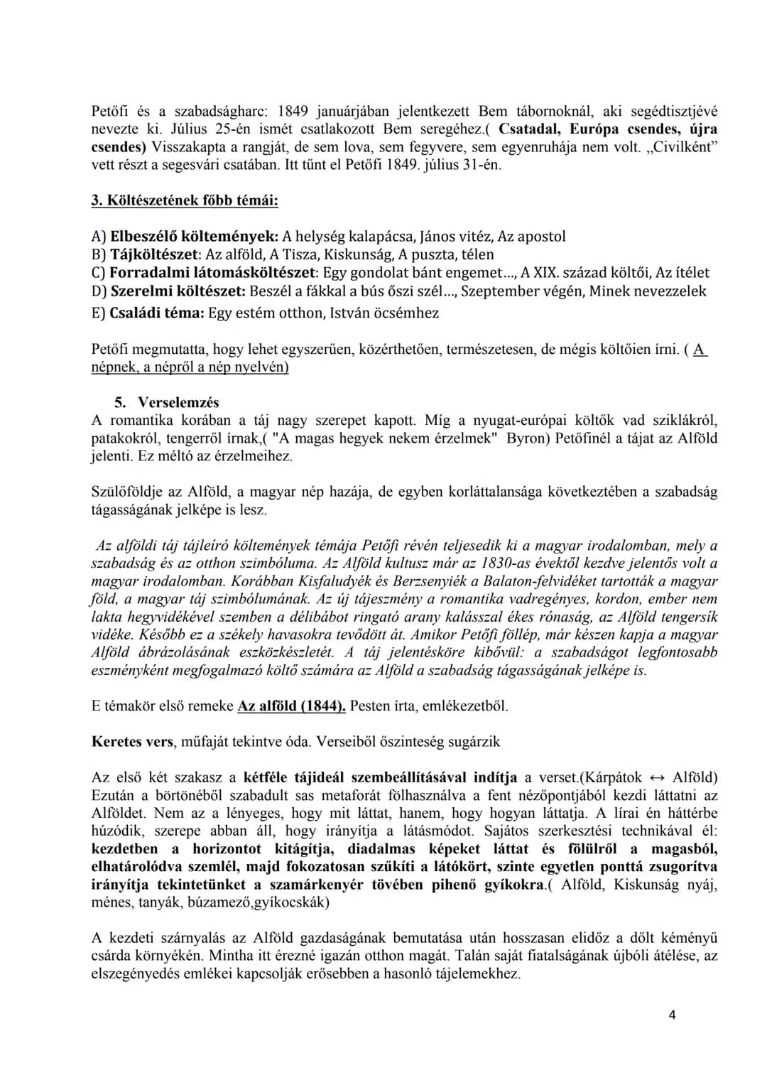 ## Érettségi témakörök: irodalom
(középszint).
**Témakör:** Művek a magyar irodalomból I. Kötelező szerzők
* Petőfi Sándor tájköltészete
*