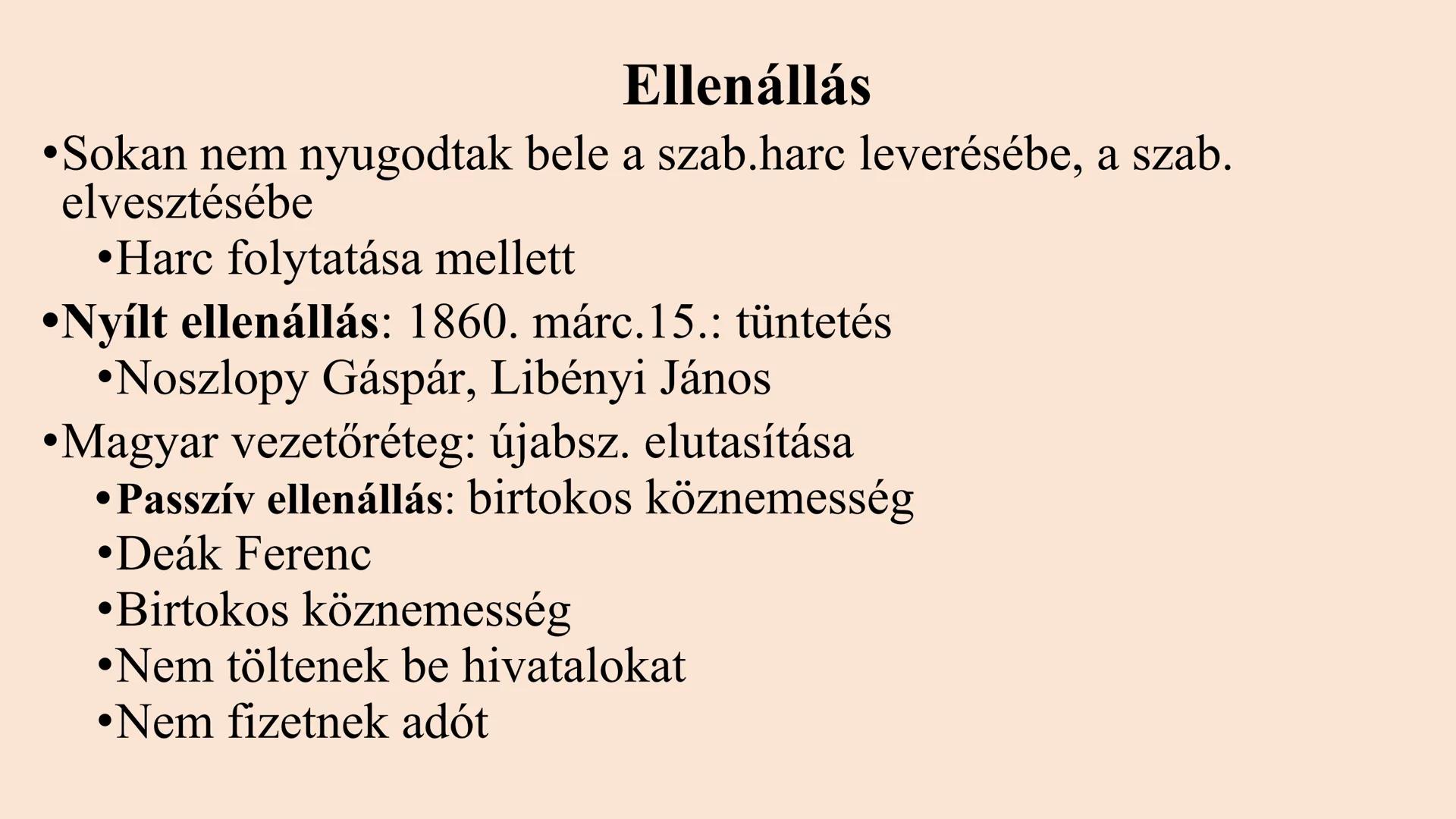 A DUALIZMUS KORA
SZEMBENÁLLÁS ÉS KIEGYEZÉS A szabadságharc leverése
• 1849. aug. 13. – Világos
• Nincs amnesztia, helyette véres bosszú
• 18