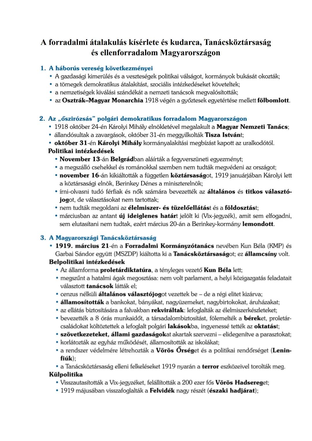 A forradalmi átalakulás kísérlete és kudarca, Tanácsköztársaság
és ellenforradalom Magyarországon
1. A háborús vereség következményei
- A ga