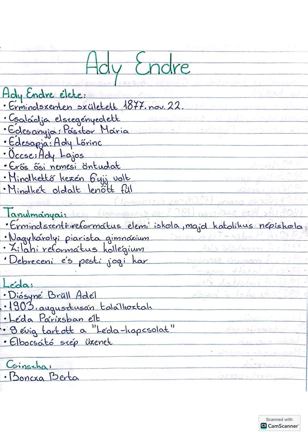 Ady Endre élete:
Ady Endre
• Ermindszenten született 1877. nov. 22.
•Családja elszegényedett
•Edesanyja: Pásztor Mária
•Edesapja: Ady Lőrinc