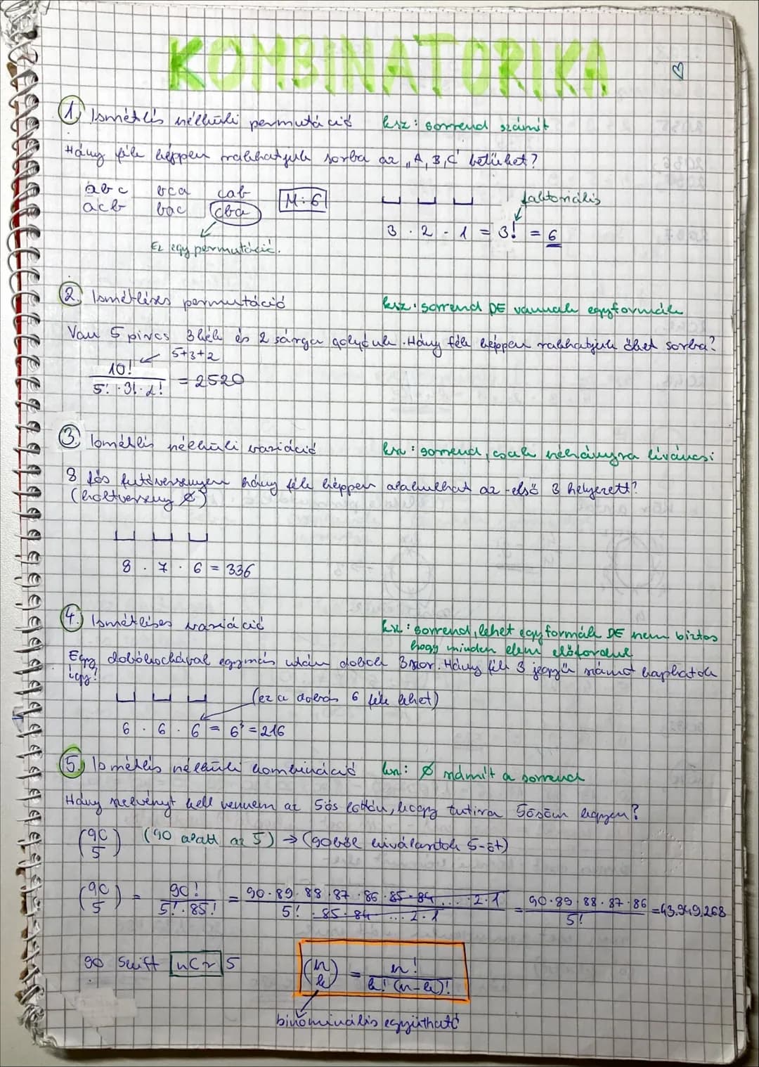## KOMBINATORIKA
1. **Ismétlés nélküli permutáció**
* **Ksz:** sorrend számít
* Hány féle képpen rakhatjuk sorba az A, B, C betűket?