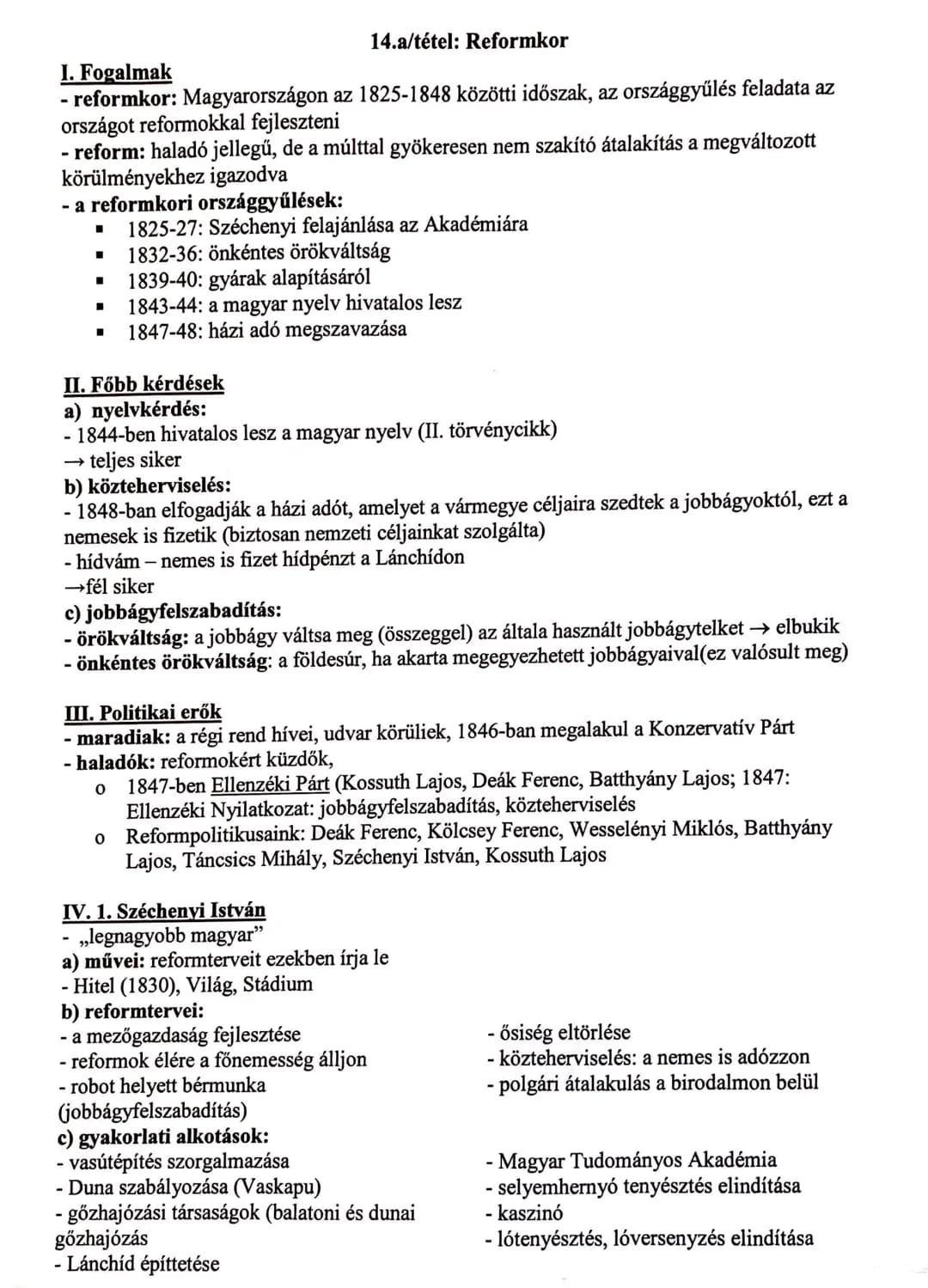 I. Fogalmak
14.a/tétel: Reformkor
- reformkor: Magyarországon az 1825-1848 közötti időszak, az országgyűlés feladata az
or zásgot reformokka