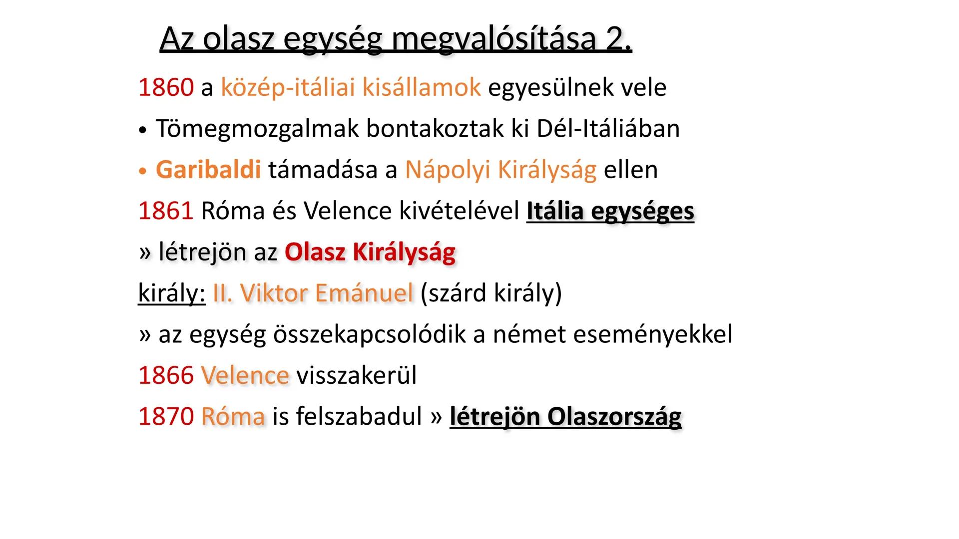 Az olasz és a német
egység ## AZ OLASZ EGYSÉG LÉTREJÖTTE FRANCIAORSZÁG
1860
Savoya
Zürich 1859
SVÁJC
Lombardia
1859
HABSBURG BIRODALOM
Velen