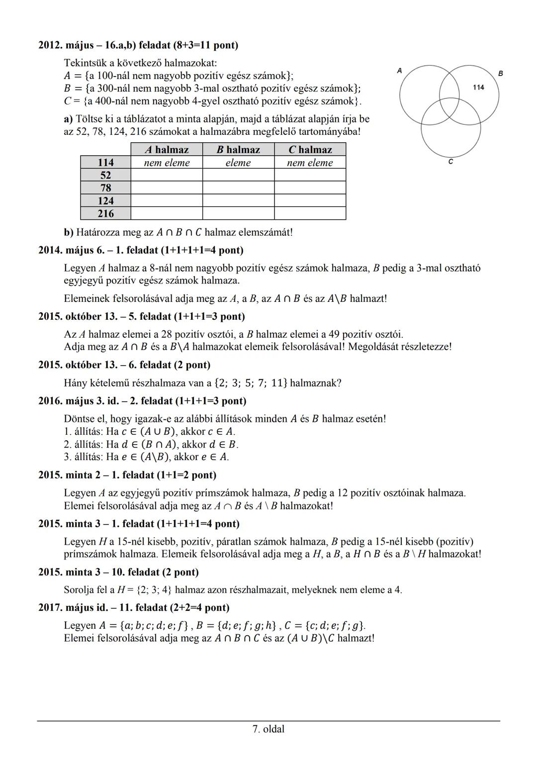 # MATEMATIKA
Érettségi feladatok témakörök szerint
KÖZÉPSZINT
2003–2021 október # TARTALOMJEGYZÉK
1. HALMAZOK, LOGIKA, KOMBINATORIKA, GR