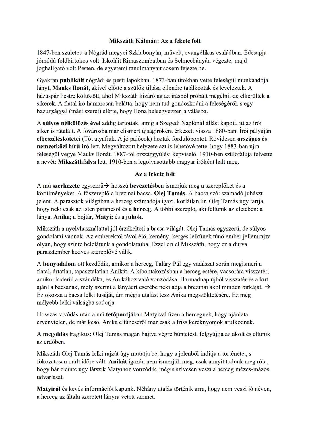 # Mikszáth Kálmán: Az a fekete folt
1847-ben született a Nógrád megyei Szklabonyán, művelt, evangélikus családban. Édesapja
jómódú földbirt