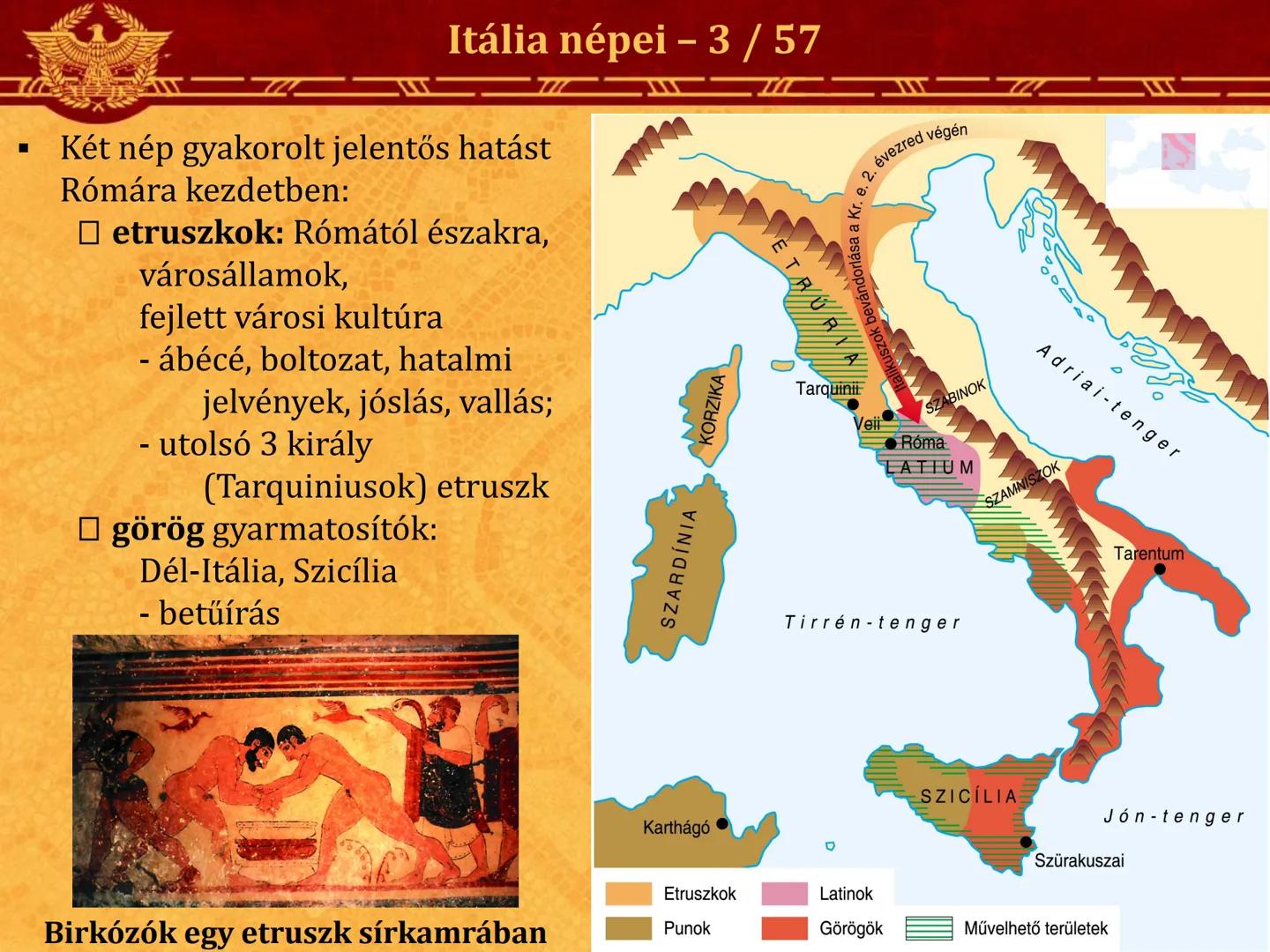# Civilizáció ÉS ÁLLAMSZERVEZET AZ ÓKORBAN
# POLITIKA AZ ÓKORI RÓMÁBAN:
## KÖZTÁRSASÁG ÉS EGYEDURALOM ■ Itália
Itália földje – 1/57
☐ Föl