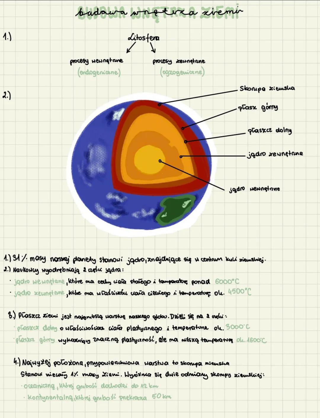 # badawa wnętrza ziemir
1.) Litosfera
procesy wewnętrzne
(endogenicene)
2.) procesy zewnętane
(egzogeniczne)
Skoripa ziemska
plasz górn