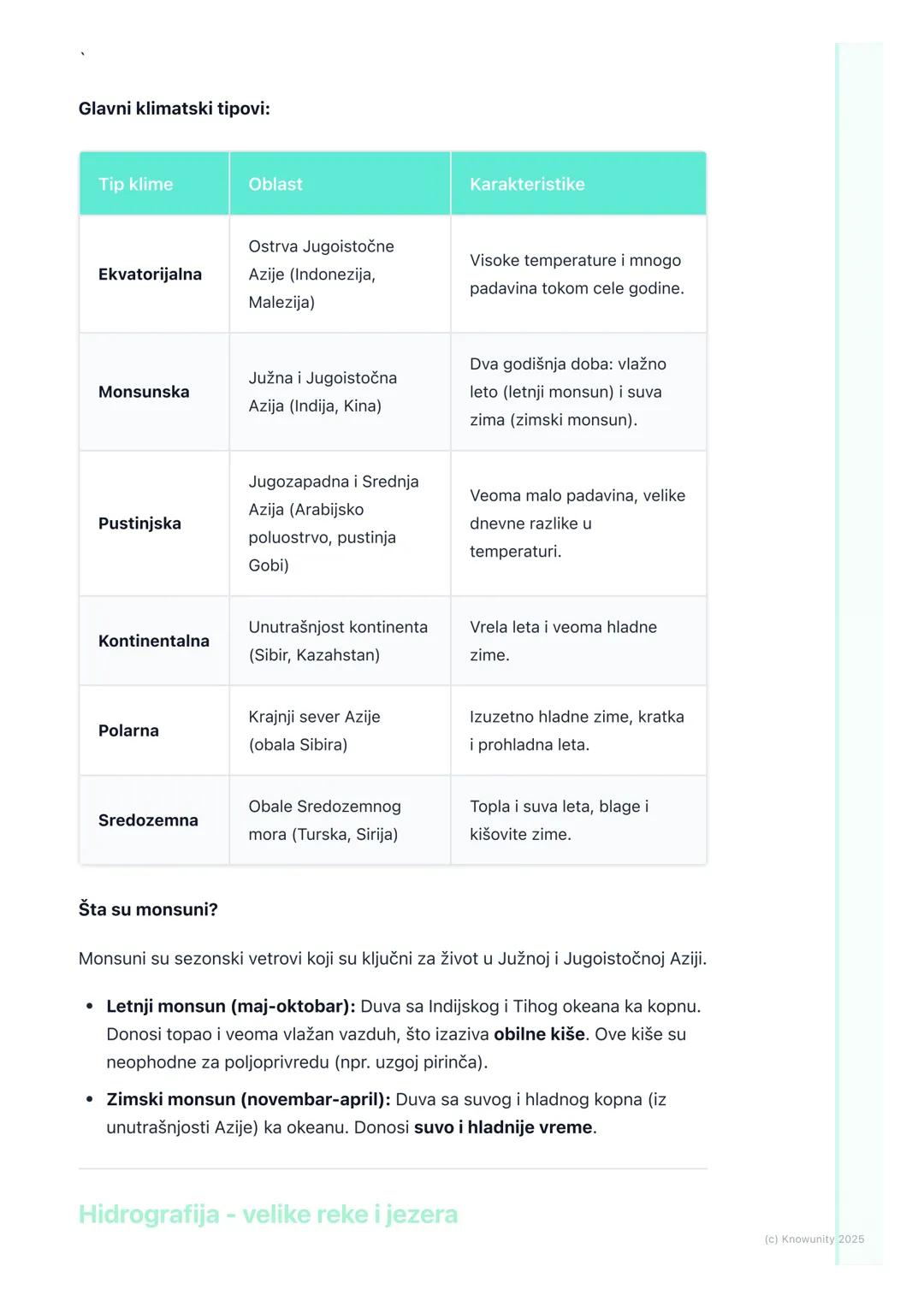 # Prirodne odlike Azije (reljef,
klima, hidrografija, biljni i
životinjski svet)
Prirodne odlike Azije - opšti pregled
Azija je najveći i