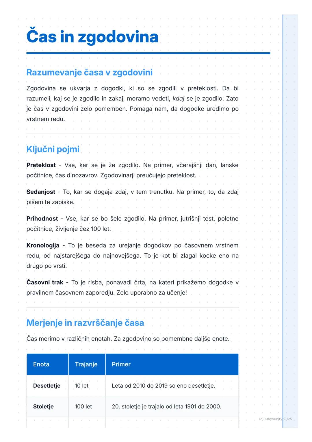 # Čas in zgodovina
## Razumevanje časa v zgodovini
Zgodovina se ukvarja z dogodki, ki so se zgodili v preteklosti. Da bi
razumeli, kaj se