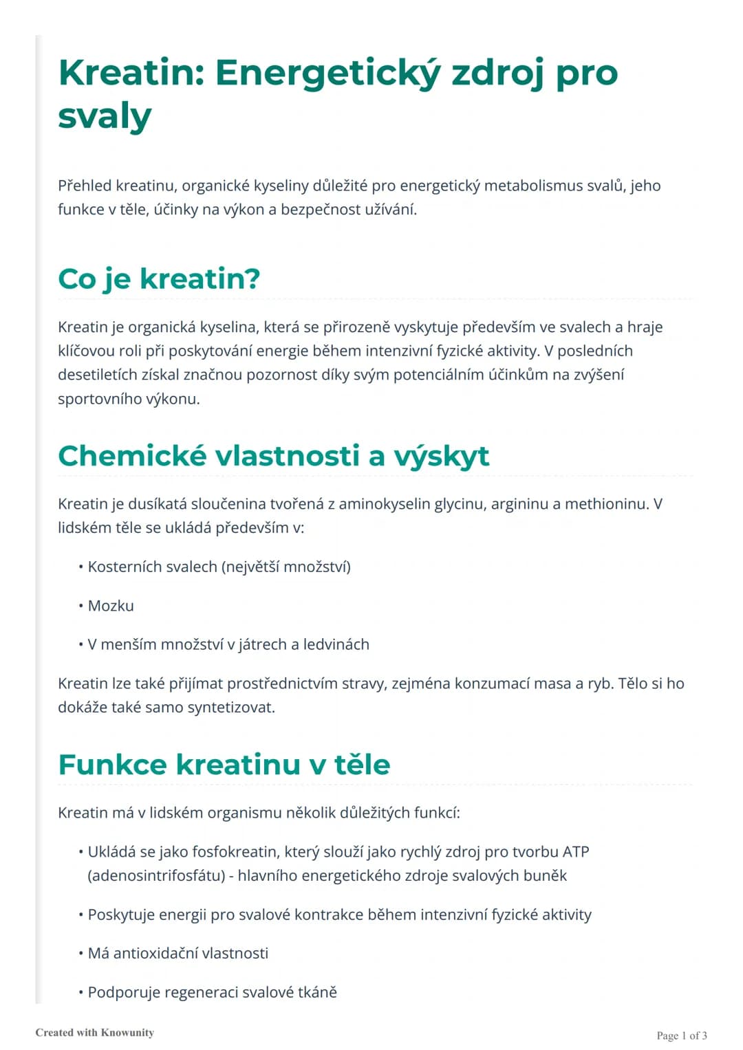 # Kreatin: Energetický zdroj pro
svaly
Přehled kreatinu, organické kyseliny důležité pro energetický metabolismus svalů, jeho
funkce v těle