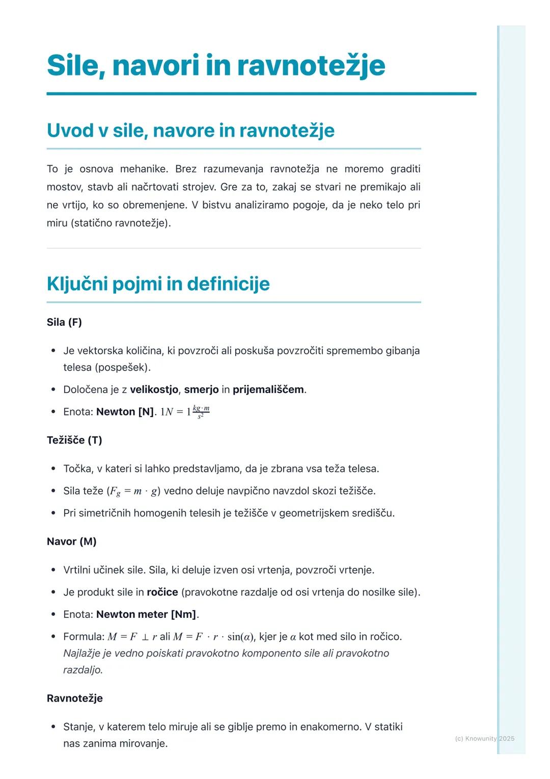 # Sile, navori in ravnotežje
Uvod v sile, navore in ravnotežje
To je osnova mehanike. Brez razumevanja ravnotežja ne moremo graditi
mostov
