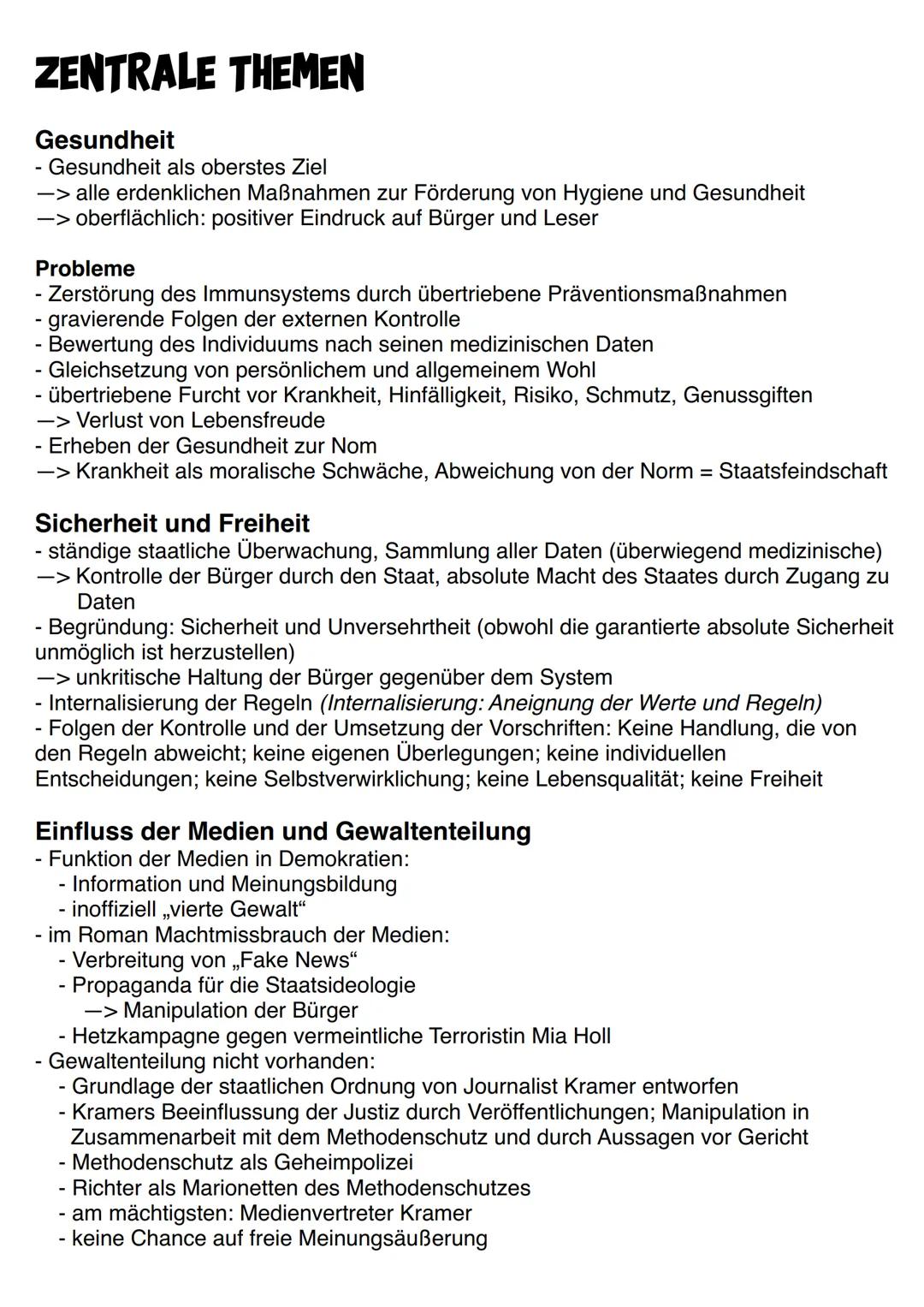 # Zusammenfassung des Inhalts
- Zukunftsroman (21. Jahrhundert)
- Gesundheitsdiktatur
- "> Bürger werden von Regierung „Methode" streng übe