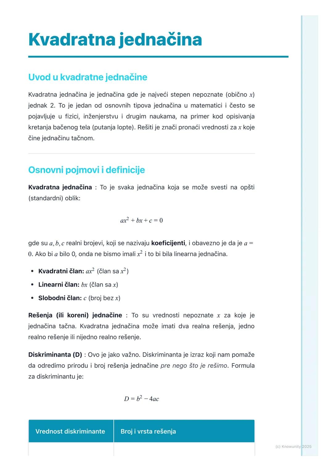 # Kvadratna jednačina
Uvod u kvadratne jednačine
Kvadratna jednačina je jednačina gde je najveći stepen nepoznate (obično x)
jednak 2. To