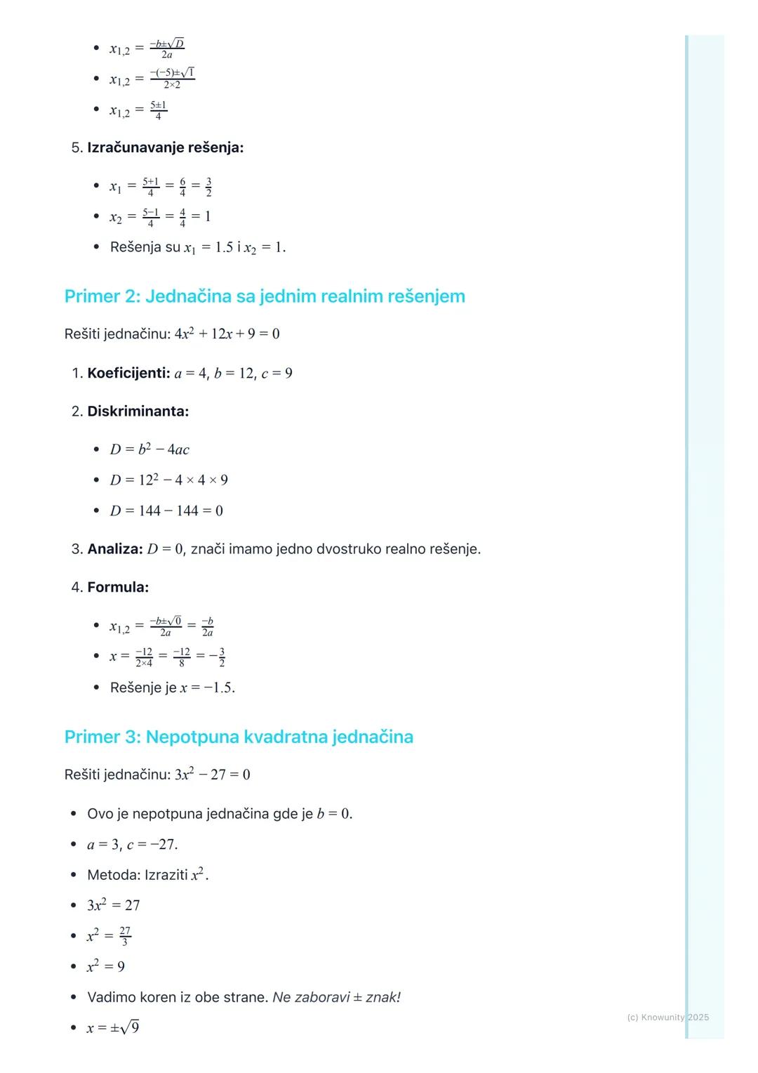 # Kvadratna jednačina
Uvod u kvadratne jednačine
Kvadratna jednačina je jednačina gde je najveći stepen nepoznate (obično x)
jednak 2. To