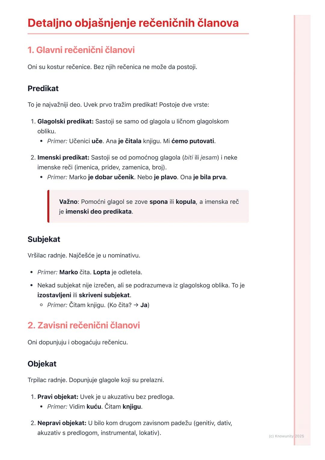 # Rečenični članovi
## Uvod u rečenične članove
Rečenični članovi su reči (ili grupe reči) koje u rečenici imaju neku službu, tj.
neku fun