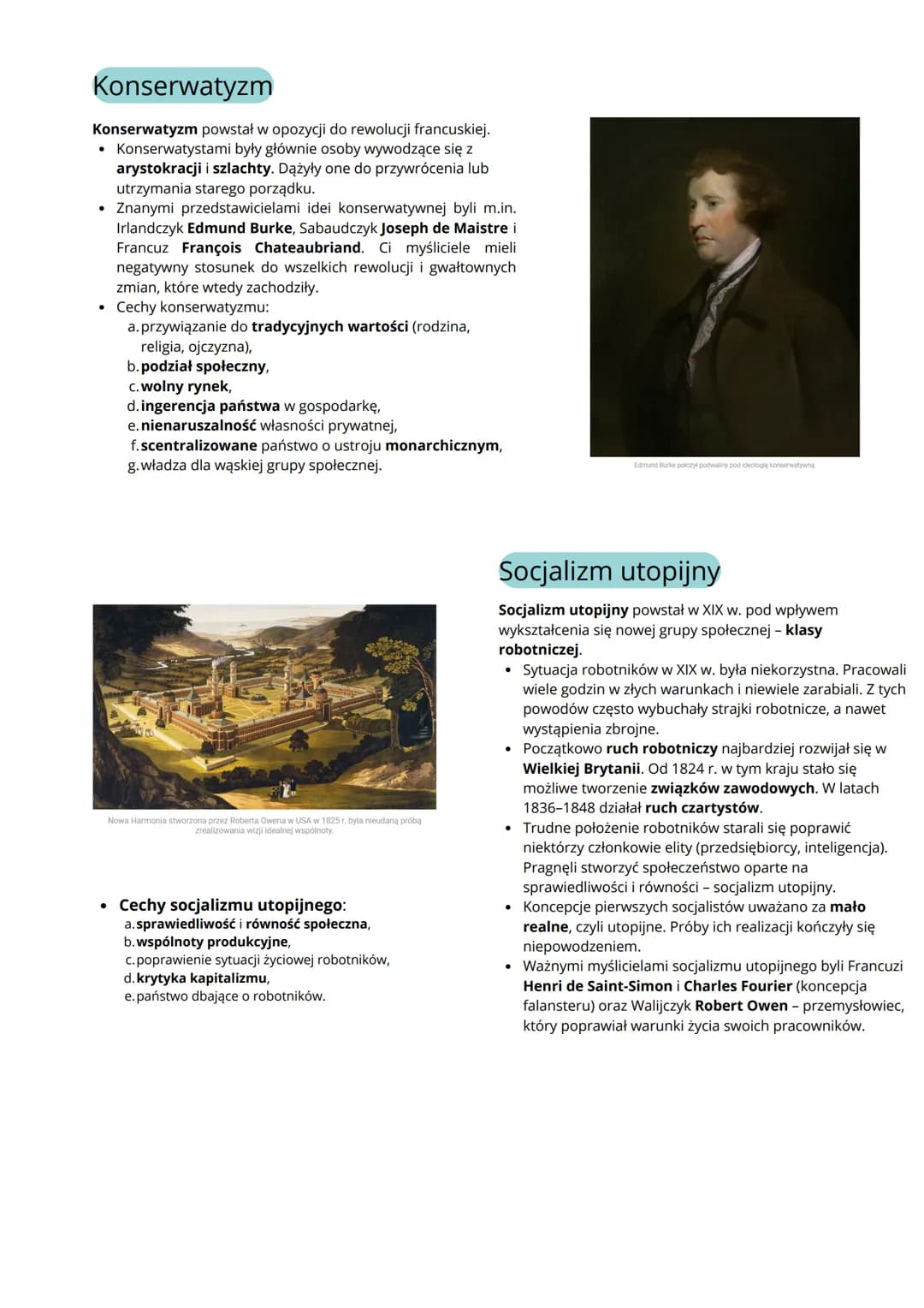<h2>Nowe ideologie</h2>
<p>W I połowie XIX wieku zyskały na znaczeniu: ideologia liberalna, konserwatywna i socjalistyczna. Zmiany politycz