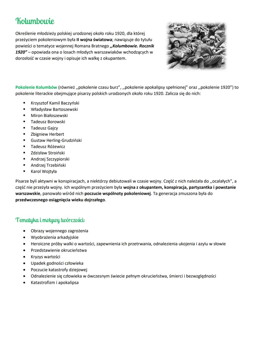 # Kolumbowie
Określenie młodzieży polskiej urodzonej około roku 1920, dla której
przeżyciem pokoleniowym była II wojna światowa; nawiązuje