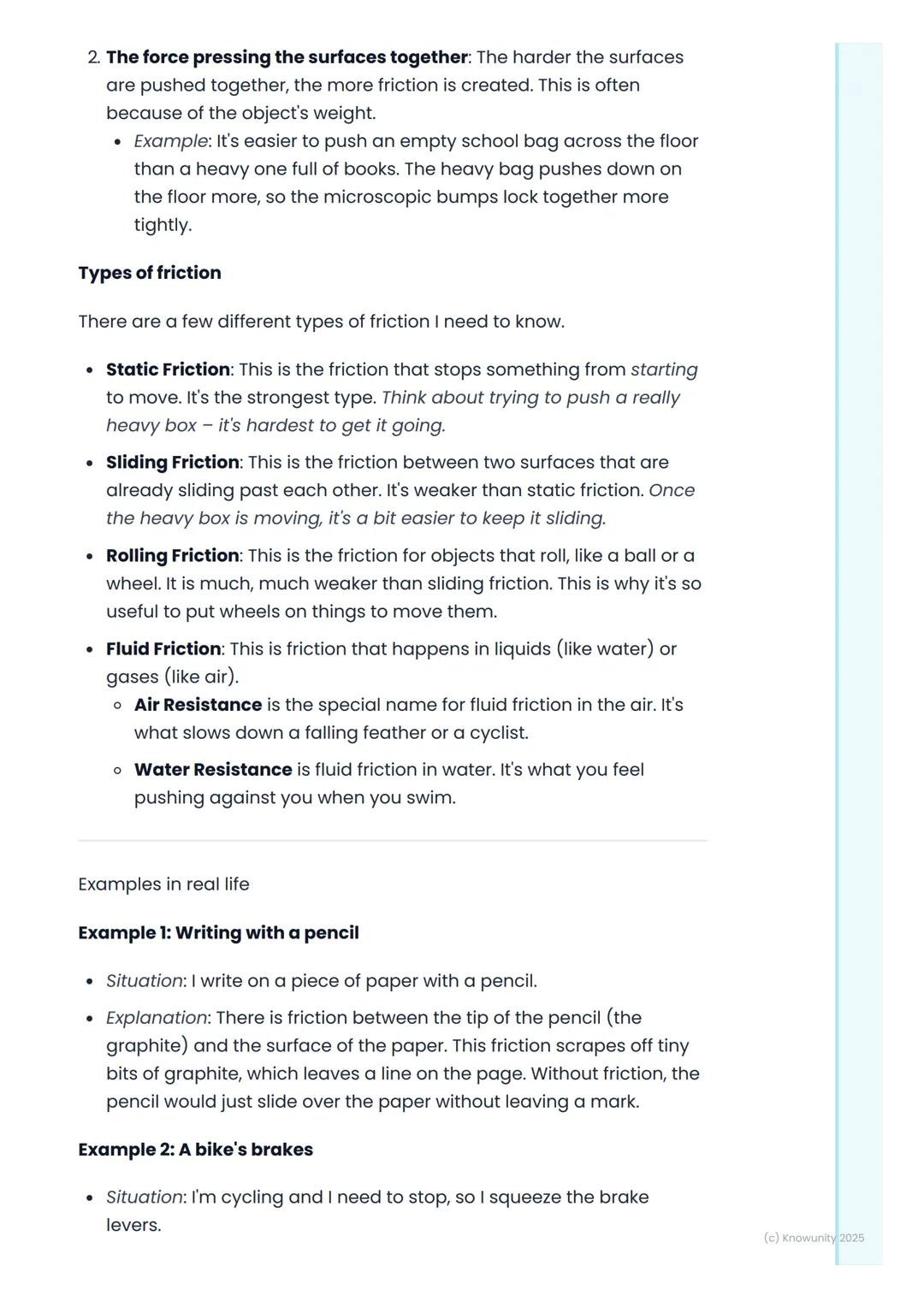 # Friction
What is friction?
Friction is a force that happens when two surfaces rub against each
other. It always tries to stop things fro