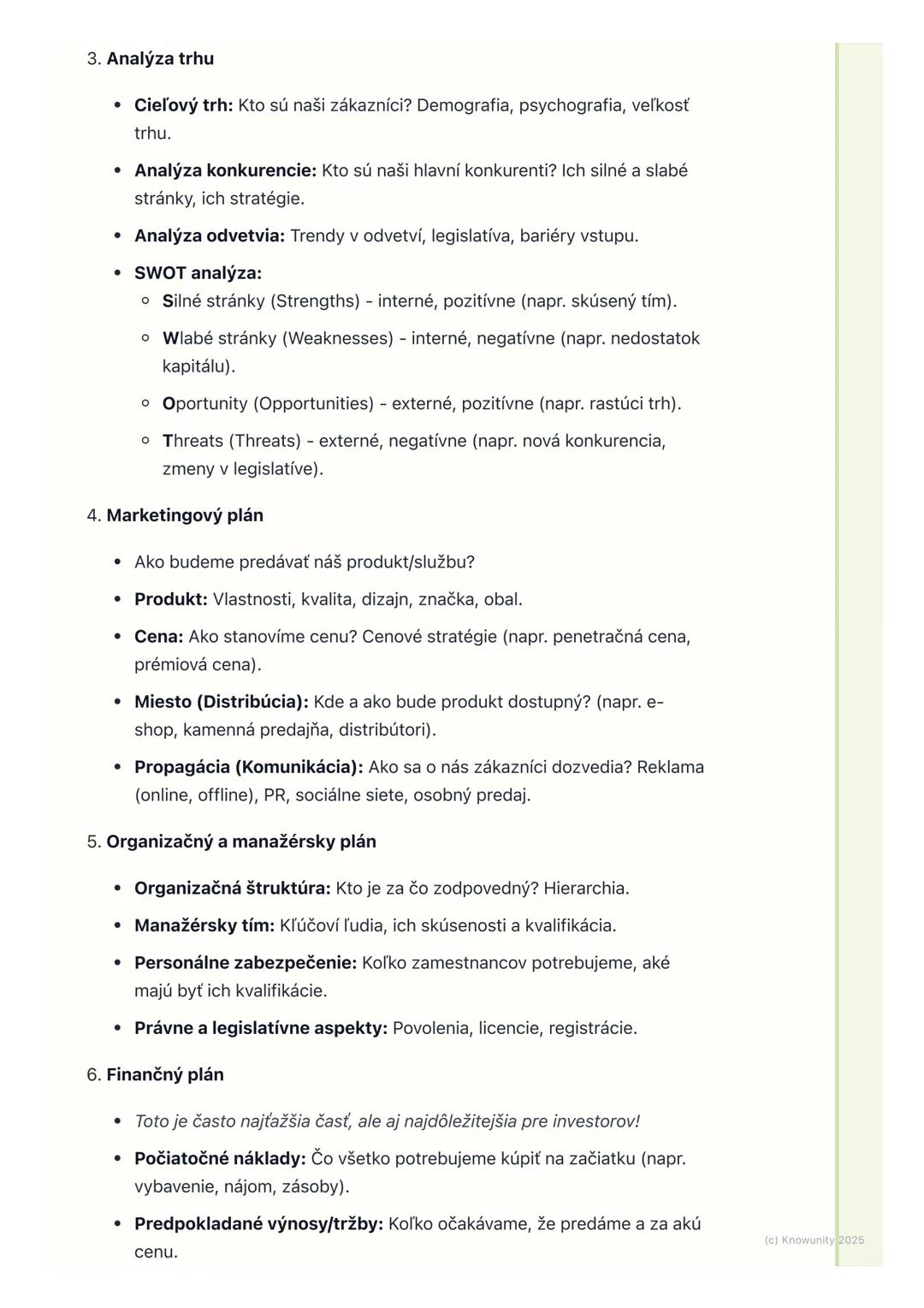 # Podnikateľský plán a jeho
tvorba
1. Prehľad / Úvod
Podnikateľský plán je pre mňa ako mapa pre cestu ak chcem niekam prísť,
potrebujem ve