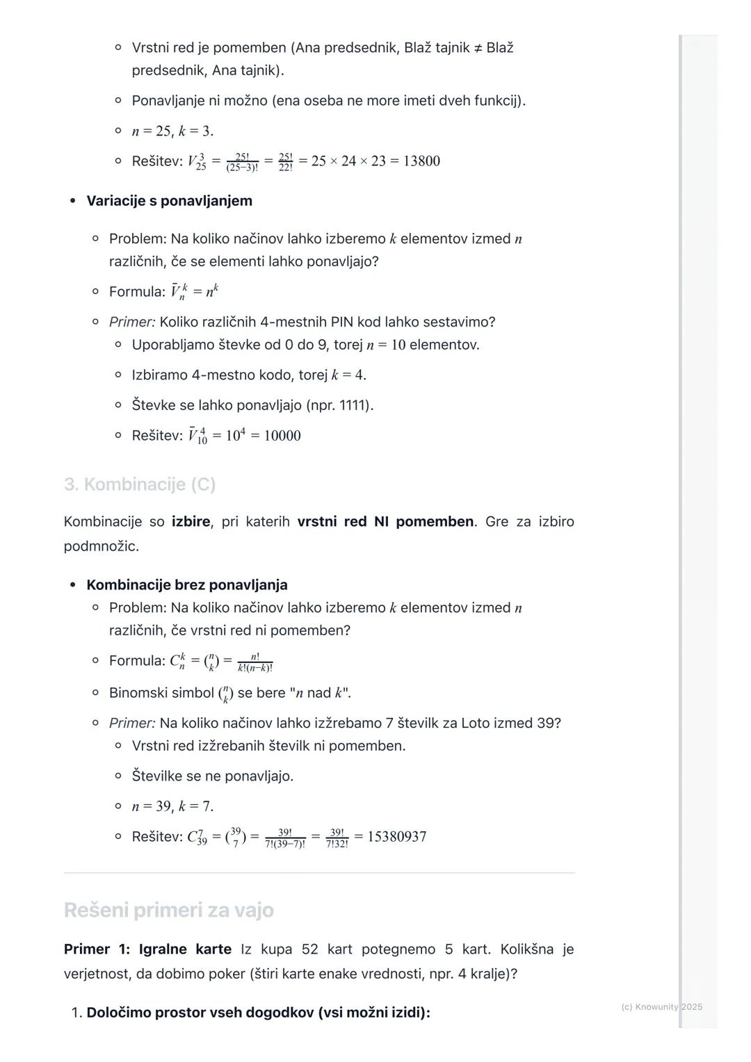 # Kombinatorika
Osnovni princip kombinatorike
Kombinatorika je v bistvu umetnost štetja. Ukvarja se z vprašanjem, na koliko
načinov lahko