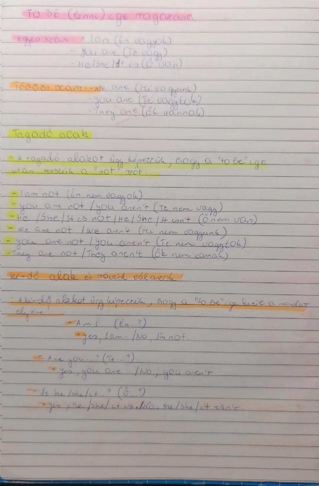 # TO BE (Cenni) age ragozama
-Egyes szám: lam (Én vagyo
- you one (Te vagy)
- He/She list is (Cyan)
- TOGGes occam-We ane (Hi va gyana)
-y