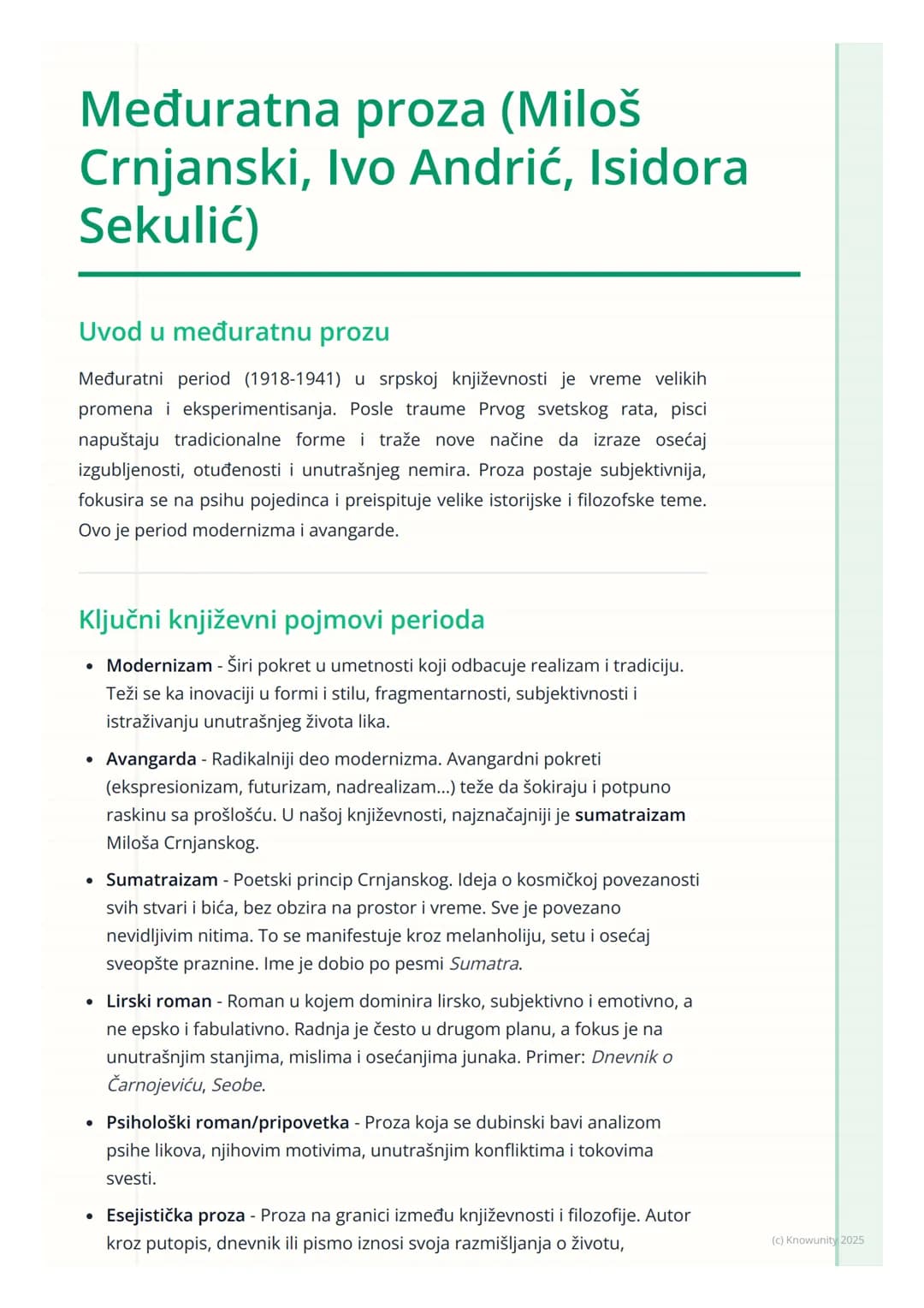 # Međuratna proza (Miloš
Crnjanski, Ivo Andrić, Isidora
Sekulić)
Uvod u međuratnu prozu
Međuratni period (1918-1941) u srpskoj književnost