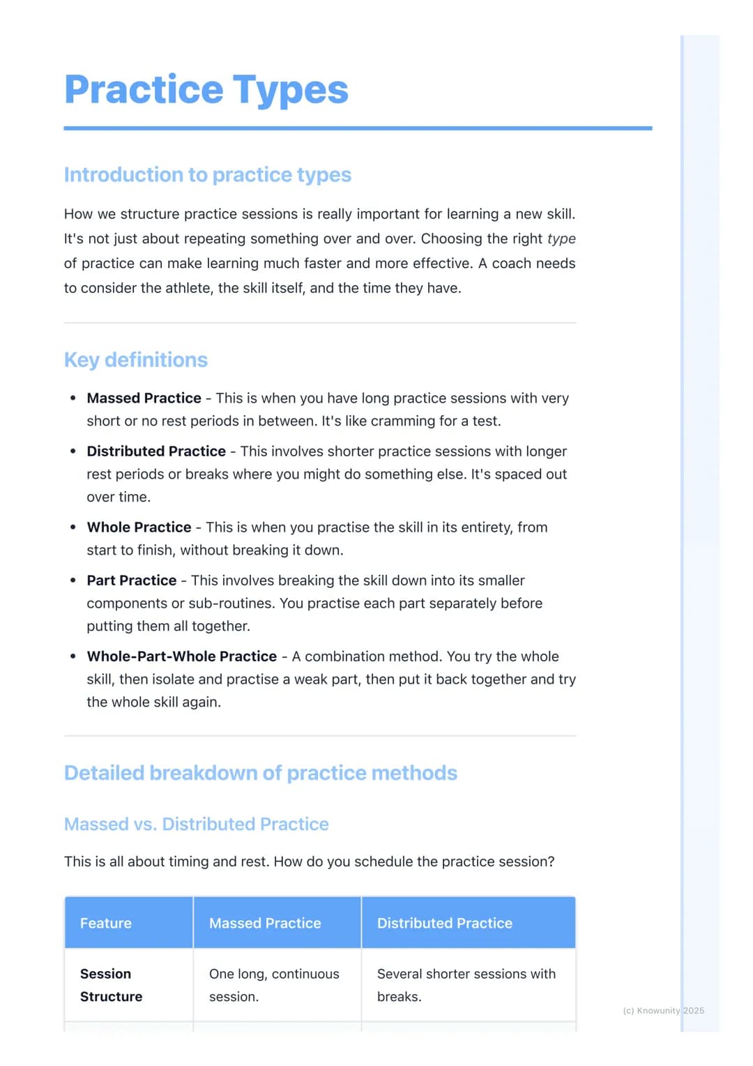 # Practice Types
Introduction to practice types
How we structure practice sessions is really important for learning a new skill.
It's not